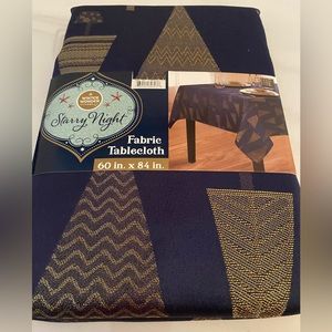 Starry Night Blue Table Cloth With Gold Trees and Stars 60” x …